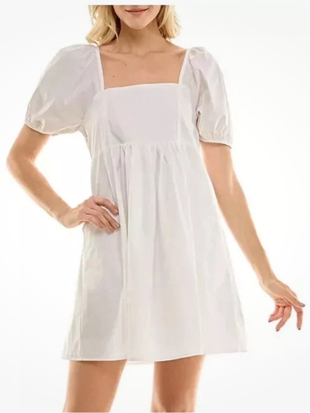 Draper James Ladies Puff Sleeve Dress Size Large White -100% Cotton w/Pockets